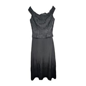 Belsoie Silk Evening Gown Black Lace Off Shoulder A-Line Formal Dress Womens 14‎